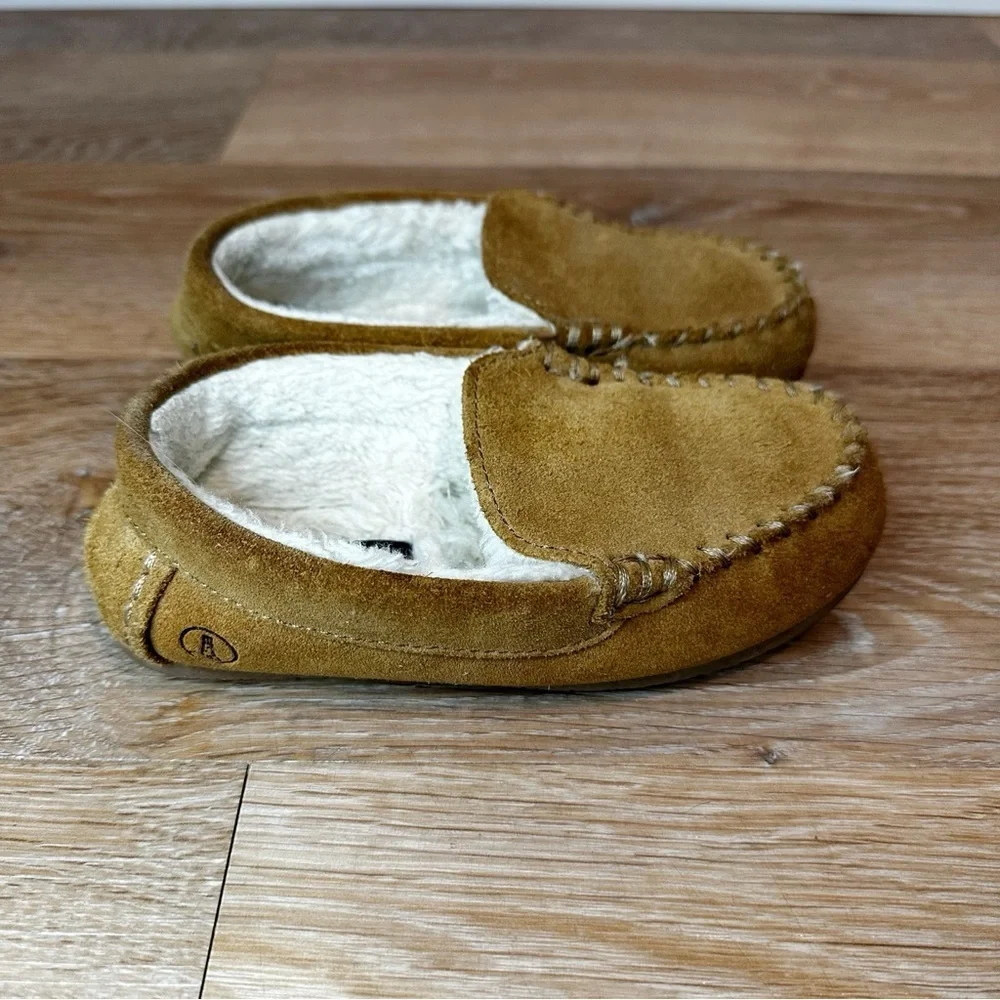 Lands' End Toddler Size 11 Tan Suede Leather Moccasin Slipper